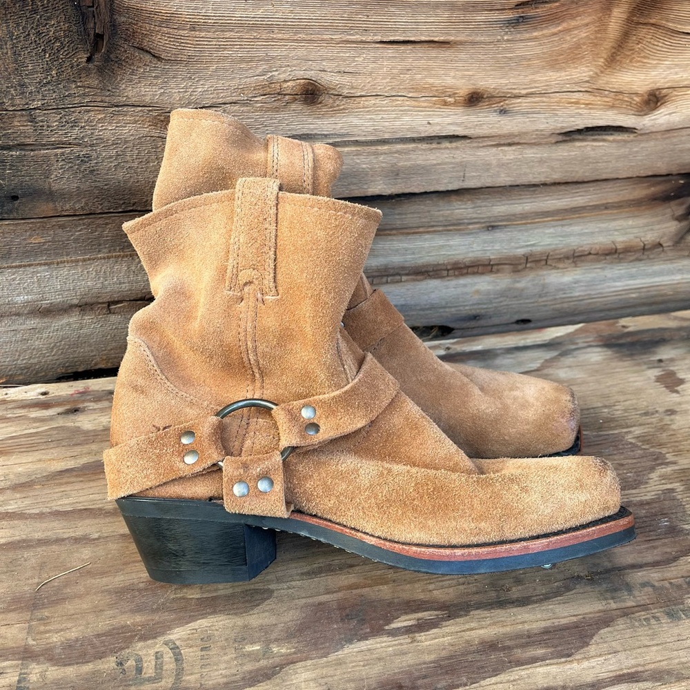 FRYE | Tan Suede Ankle Buckle Boots 9